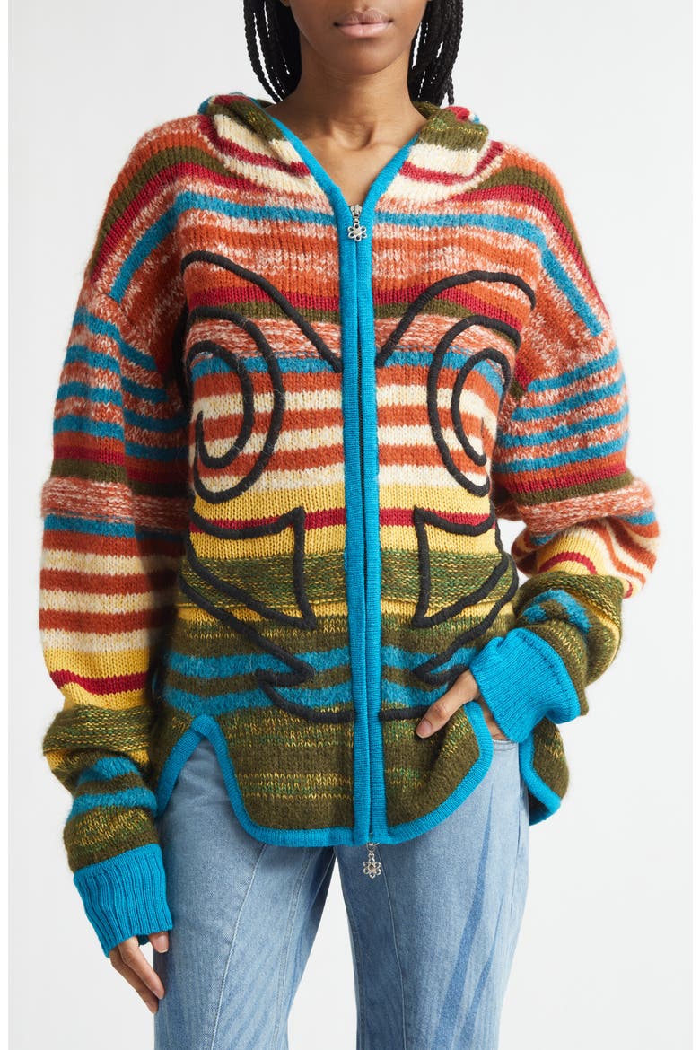 Stripe Hooded Alpaca & Merino Wool Blend Fulll Zip Sweater, Main, color, RAINBOW