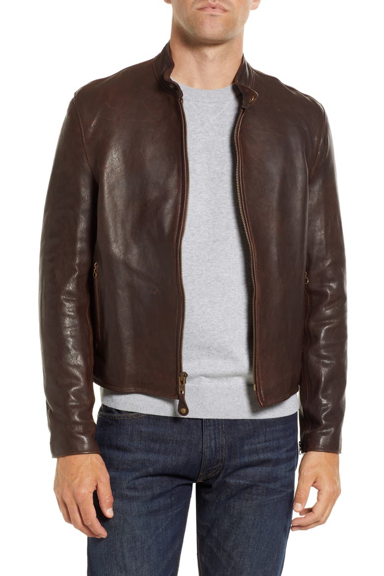 Leather Moto Jacket, Main, color, BROWN
