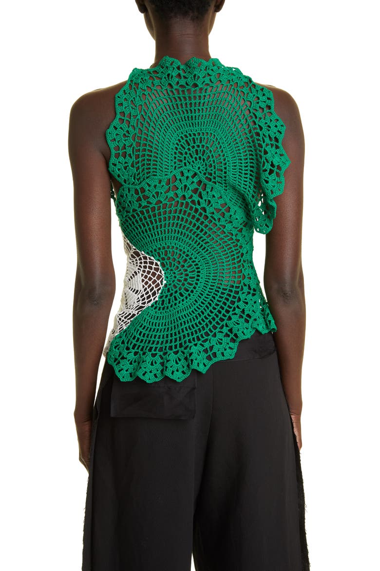Christa Asymmetric Crochet Top, Alternate, color, GREEN / WHITE