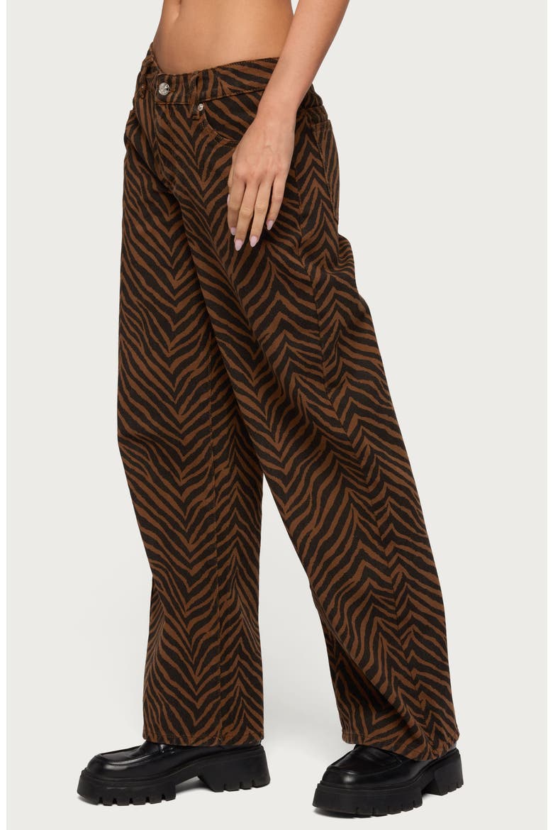 Zebra Print Baggy Straight Leg Jeans, Alternate, color, BROWN