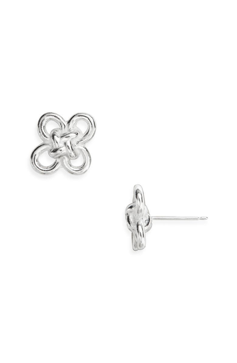 SHANA CAVE Good Luck Knot Stud Earrings, Main, color, Silver