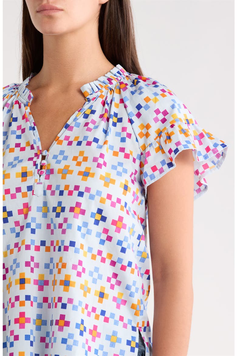 Kessa Geo Macy Ruffle Cotton Top, Alternate, color, LIGHT BLUE MULTI