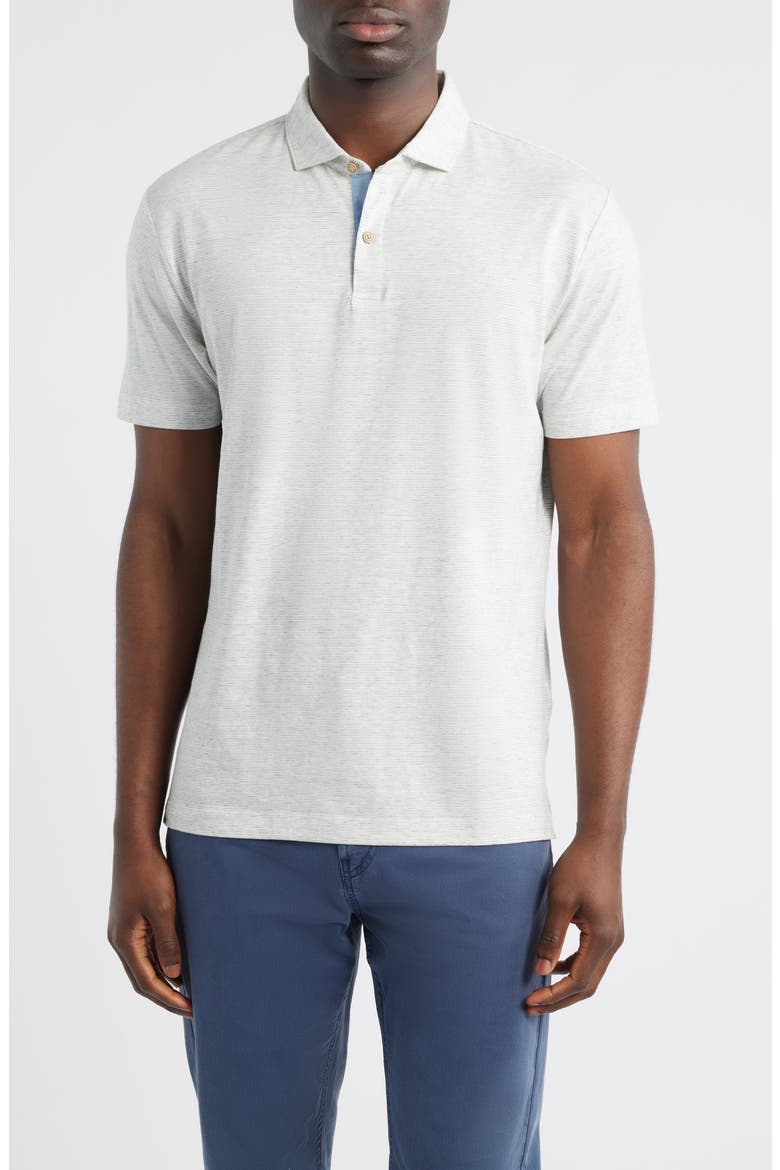 Thatcher Stripe Cotton Blend Polo, Main, color, LIGHT GRAY