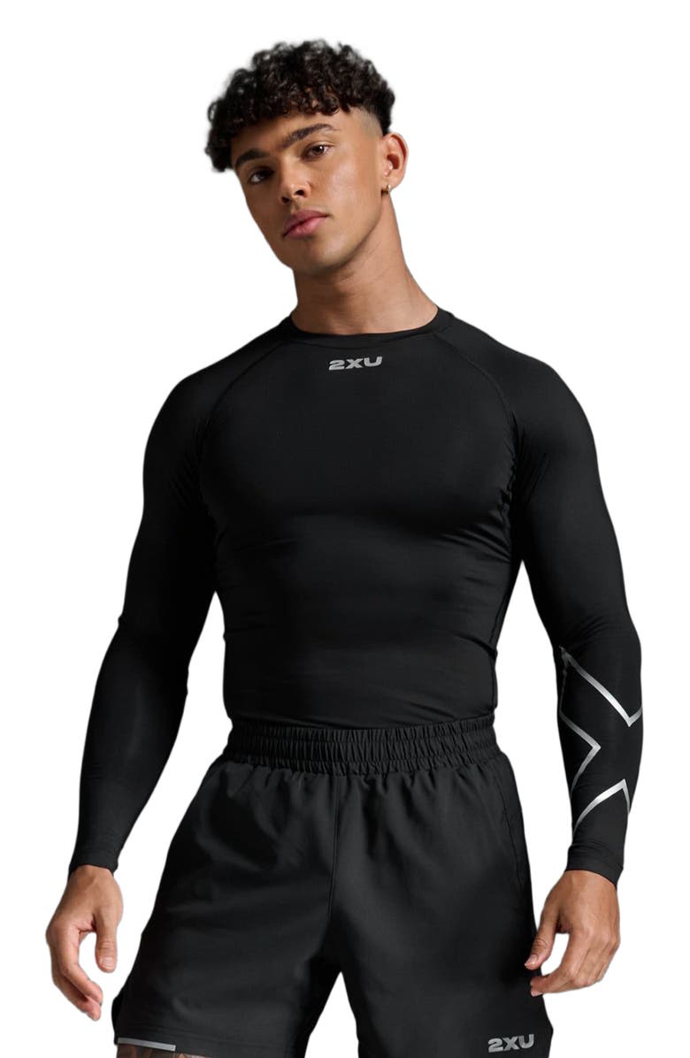 2XU Men
s Core Compression Long Sleeve, Main, color, Black/Silver