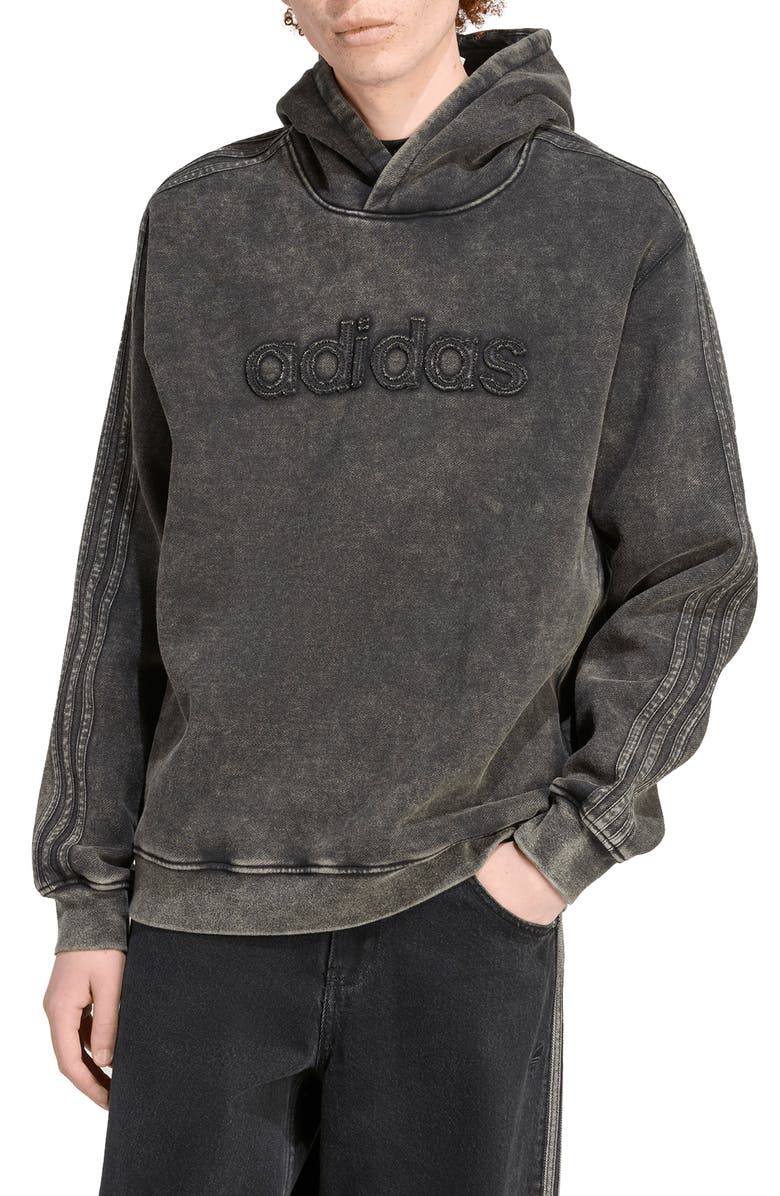 adidas Washed Cotton Blend Hoodie, Main, color, Black