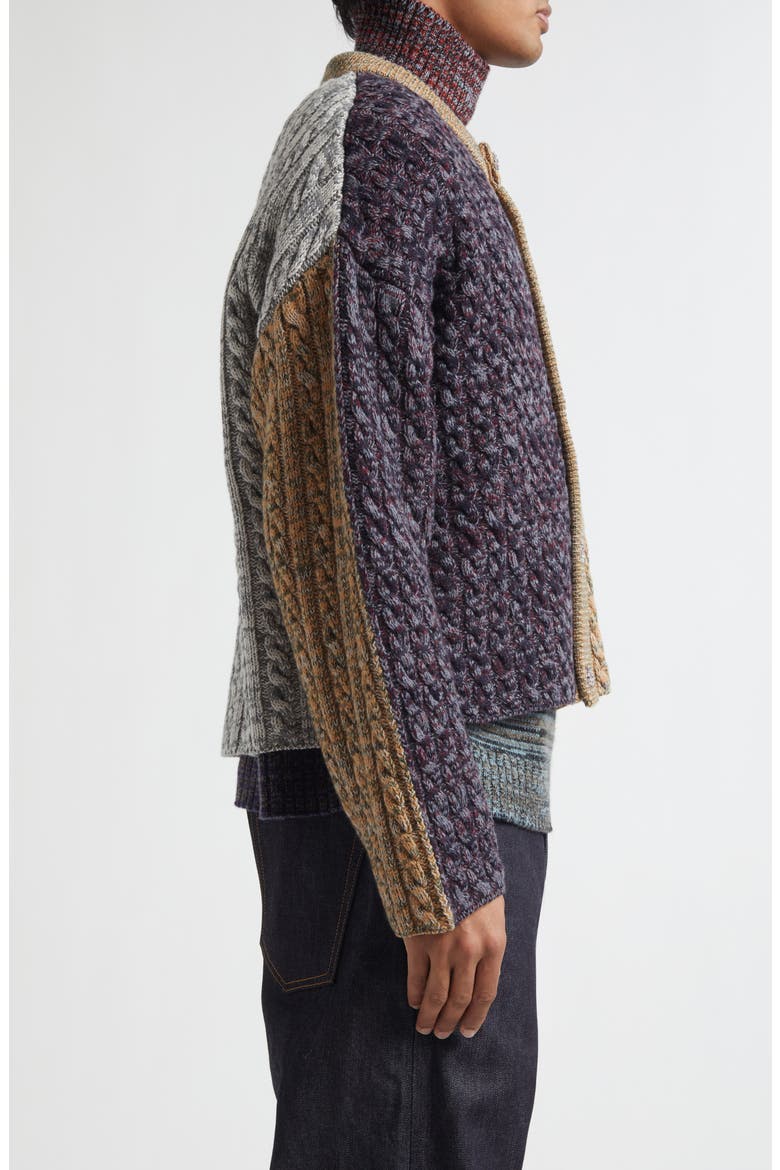 Niall Colorblock Crop One of a Kind Cable Knit Cardigan, Alternate, color, MULTICOLORED