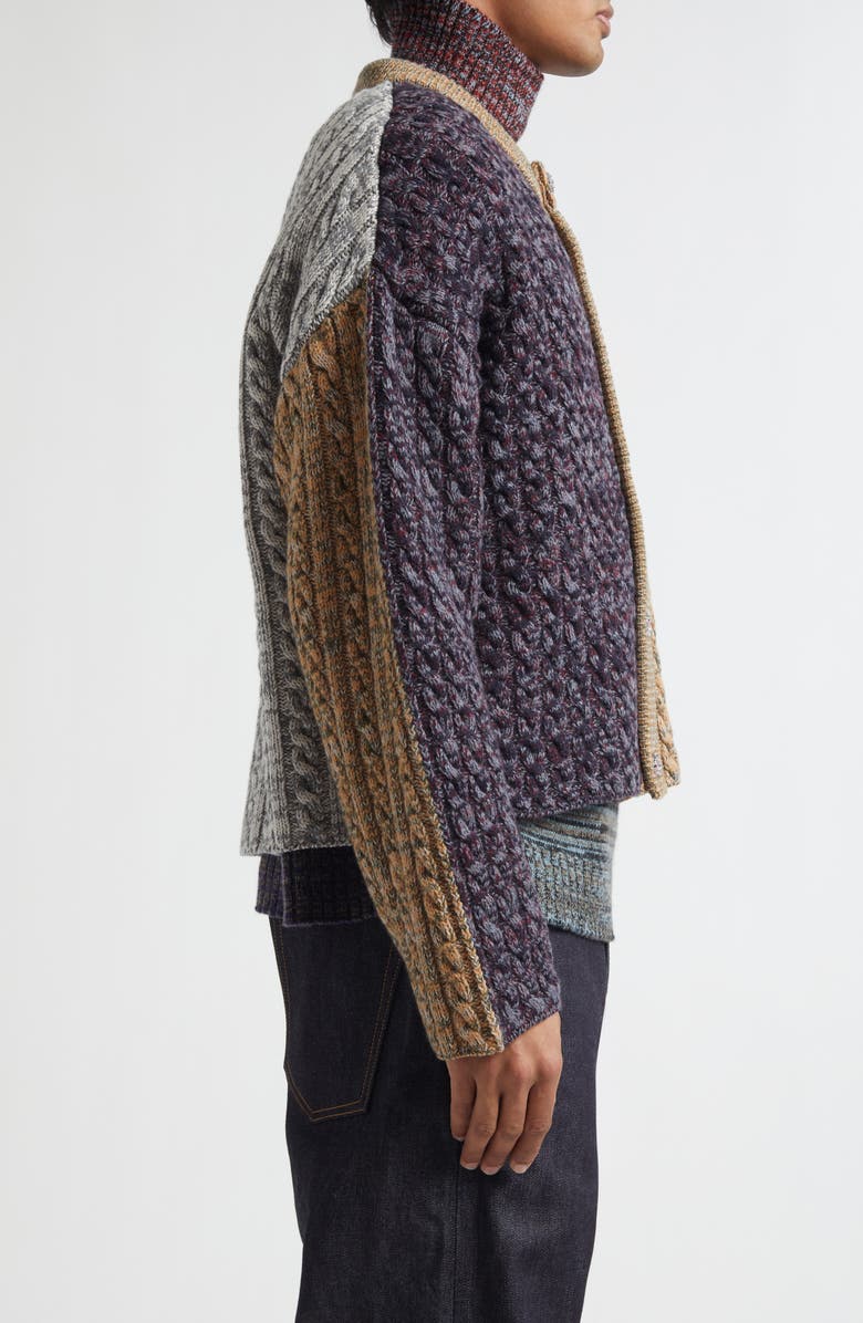 Waste Yarn Project Niall Colorblock Crop One of a Kind Cable Knit Cardigan, Alternate, color, Multicolored