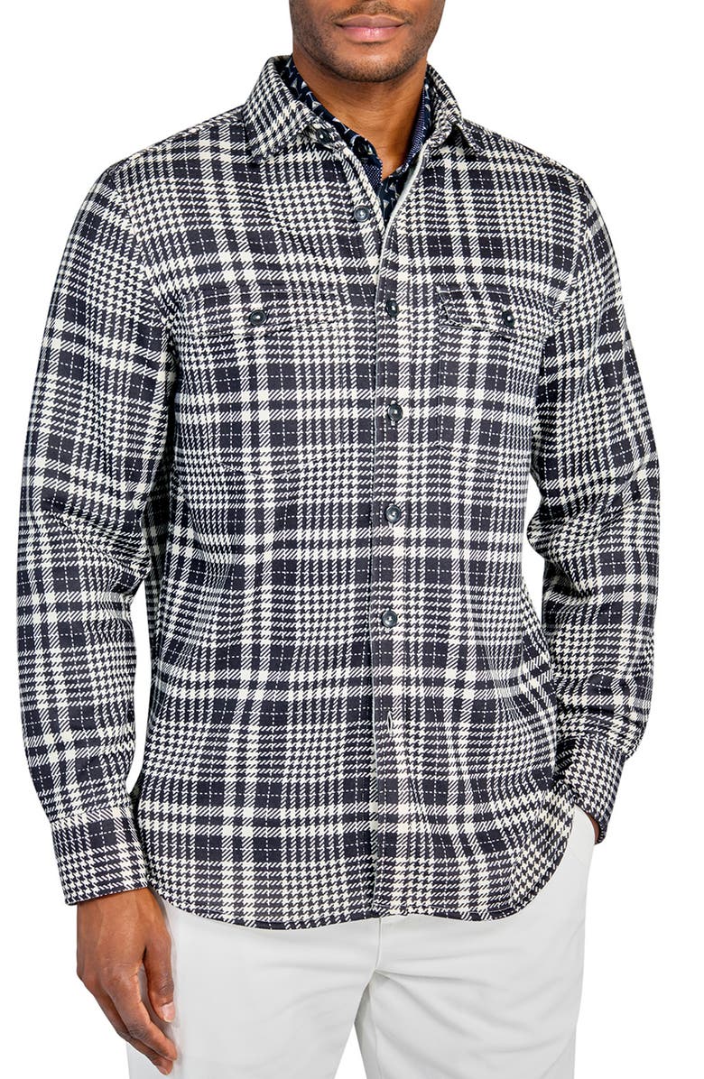 CONSTRUCT Plaid Houndstooth Shirt Jacket, Main, color, Black/White