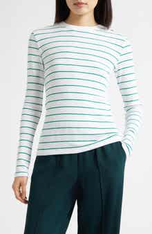 Stripe Long Sleeve Cotton & Modal Crewneck Top