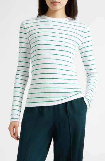 Stripe Long Sleeve Cotton & Modal Crewneck Top