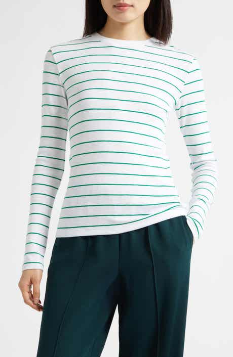Stripe Long Sleeve Cotton & Modal Crewneck Top