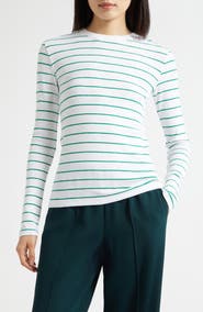 Vince Stripe Long Sleeve Cotton & Modal Crewneck Top