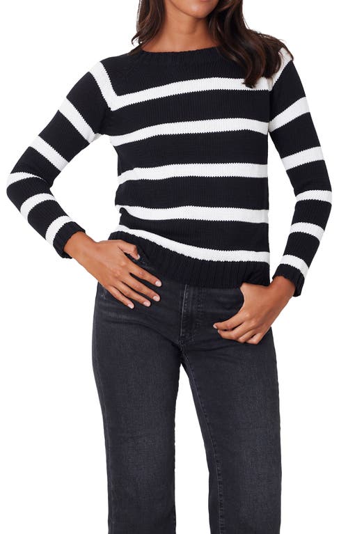 Paneros Clothing Sloane Stripe Cotton Crewneck Sweater In Black Stripe
