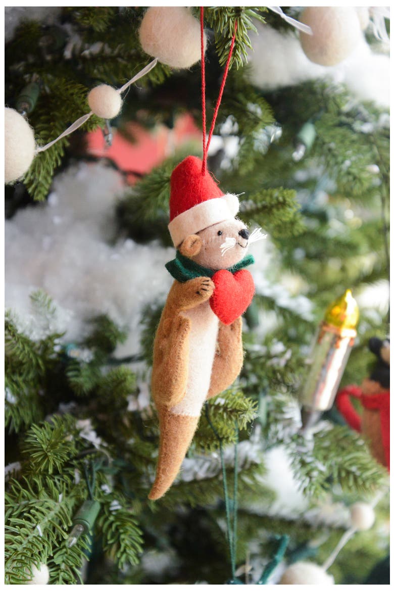 Santa Otter Love Christmas Ornament, Alternate, color, BROWN