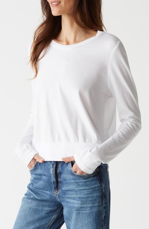 Michael Stars Yuri Long Sleeve Crop Cotton T-shirt In White
