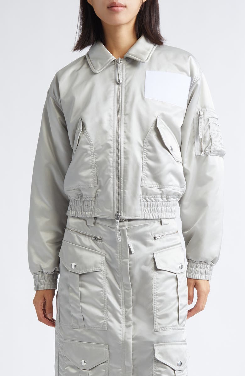 Vaquera Satin Flight Jacket, Main, color, Light Grey 1