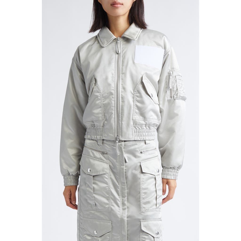 Vaquera Satin Flight Jacket in Light Grey 1  product