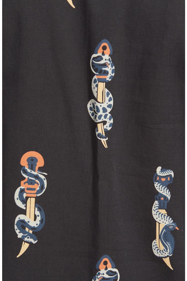Snake & Dagger Cotton & Linen Button-Up Camp Shirt, Alternate, color, BLACK