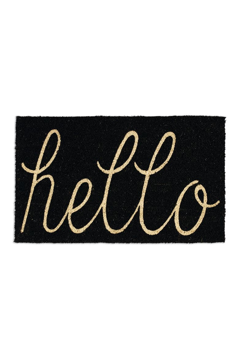 Hello Coir Doormat, Main, color, BLACK