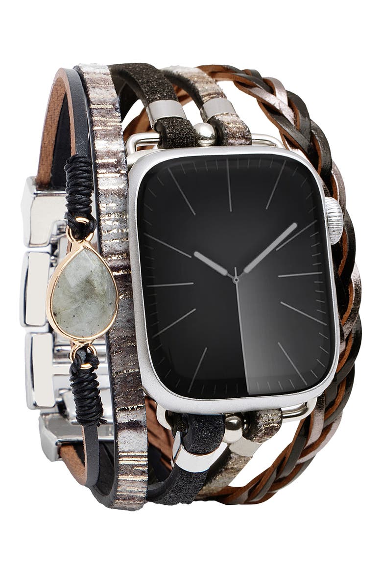 Braided Wrap Apple Watch® Watchband, Alternate, color, BLACK/ GREY