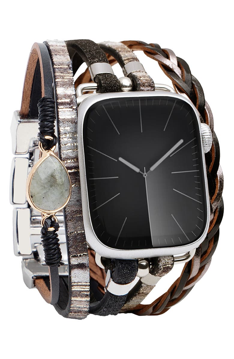 SAACHI Braided Wrap Apple Watch<sup>®</sup> Watchband, Alternate, color, Black/ Grey