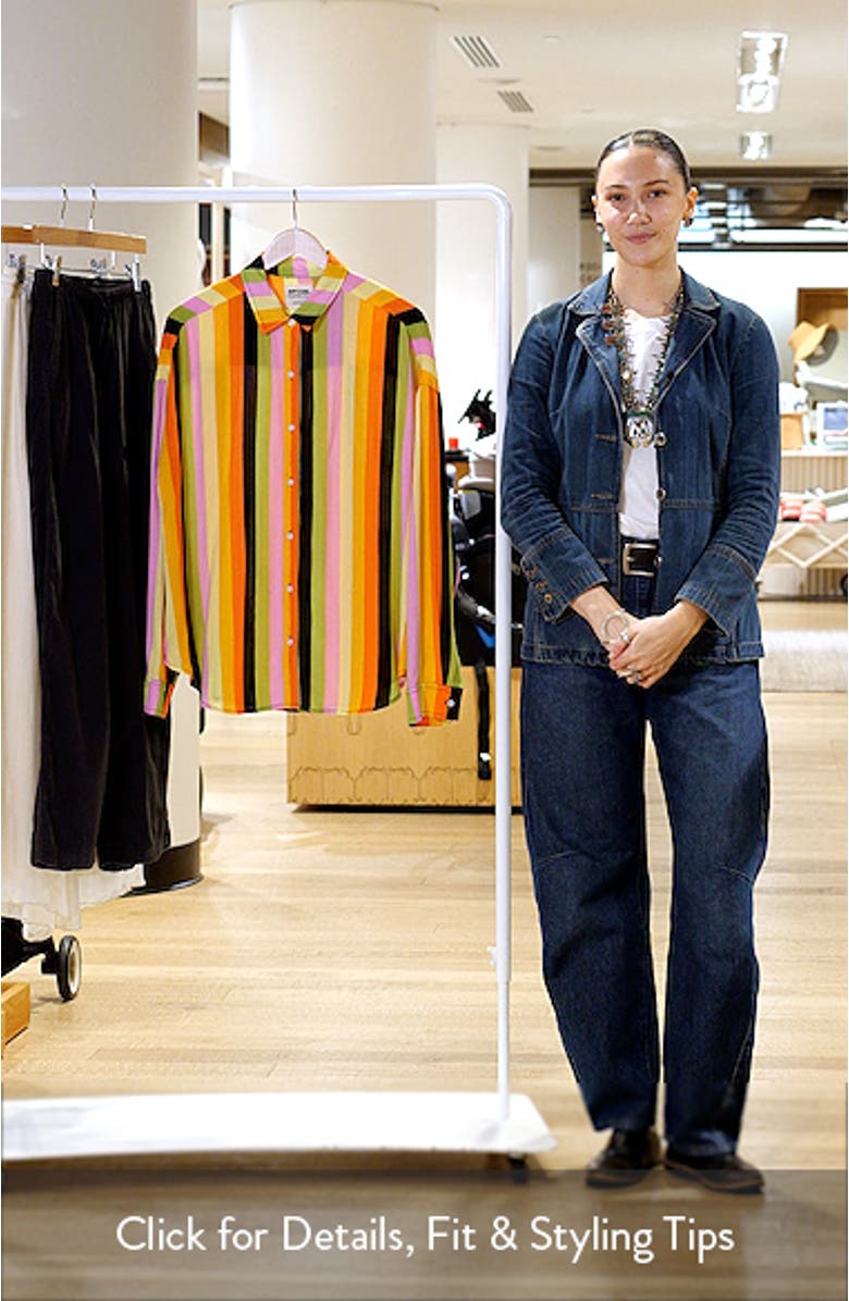 x Farm Rio Neon Stripe Relaxed Button-Up Shirt, sales video thumbnail