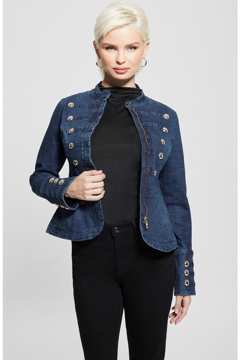 Clash Marching Denim Jacket, Alternate, color, BLUE