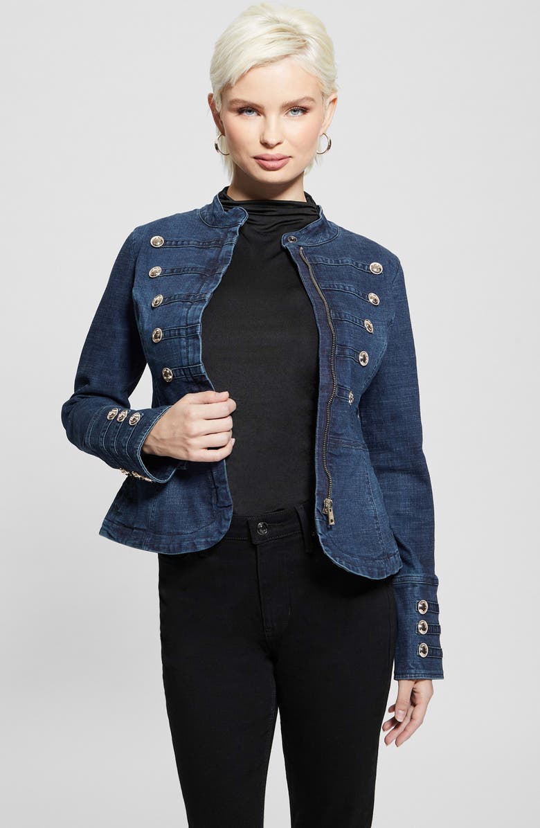 GUESS Clash Marching Denim Jacket, Alternate, color, 