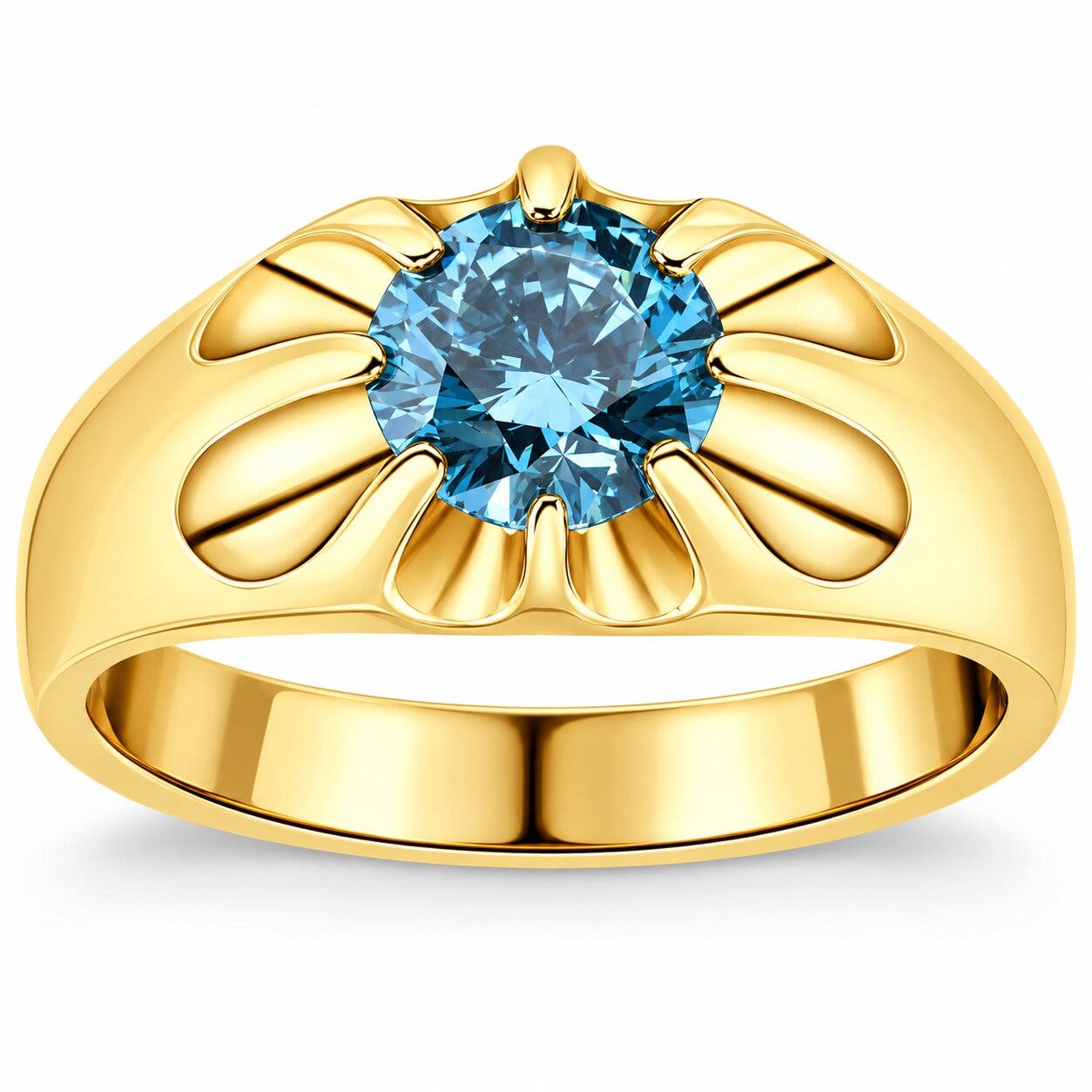 Bliss Diamond 2ct Blue Diamond Men's Belcher Solitaire Ring Gold High ...