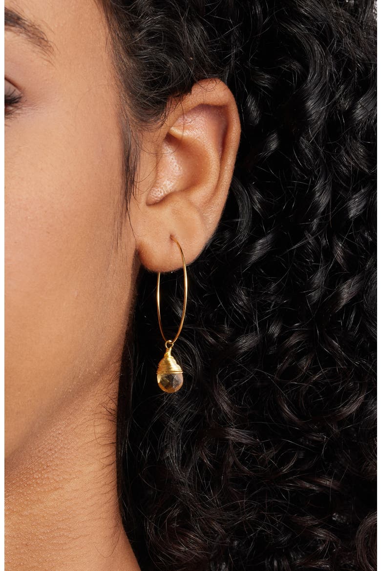 Georgia Semiprecious Stone Drop Hoop Earrings, Alternate, color, GOLD/ CITRINE