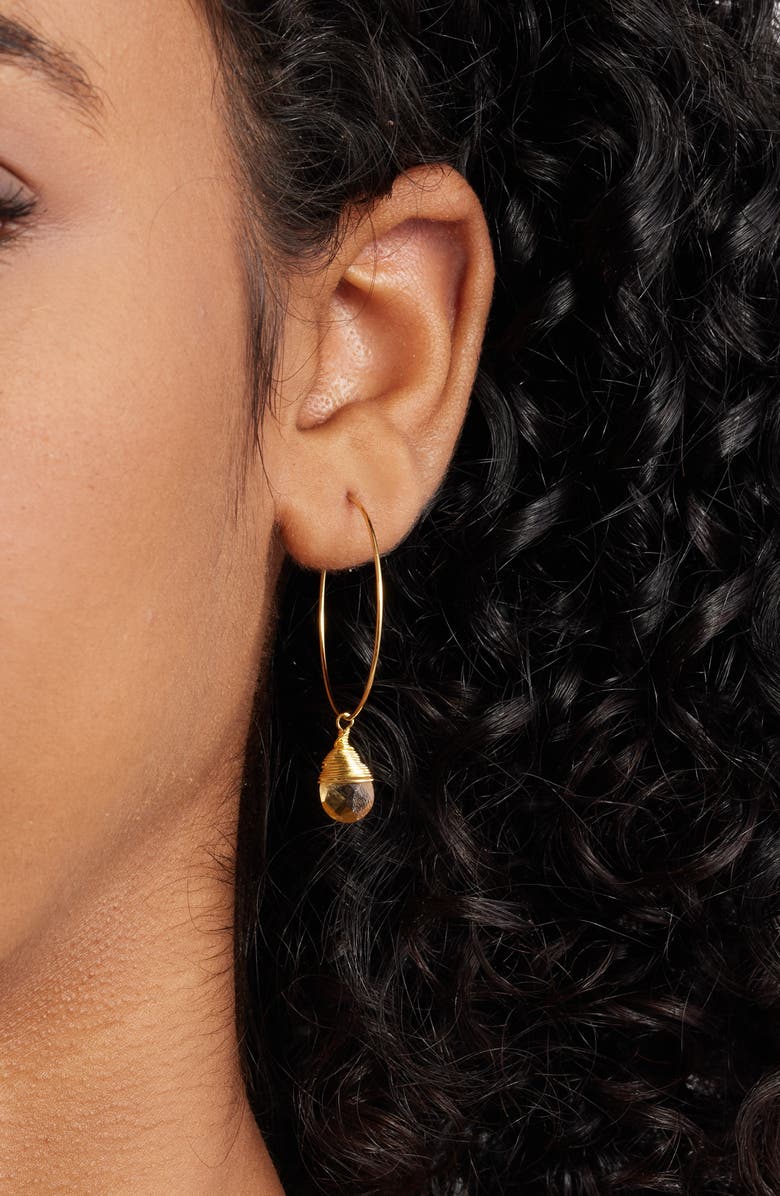 Kiara by Ki-ele Georgia Semiprecious Stone Drop Hoop Earrings, Alternate, color, Gold/ Citrine
