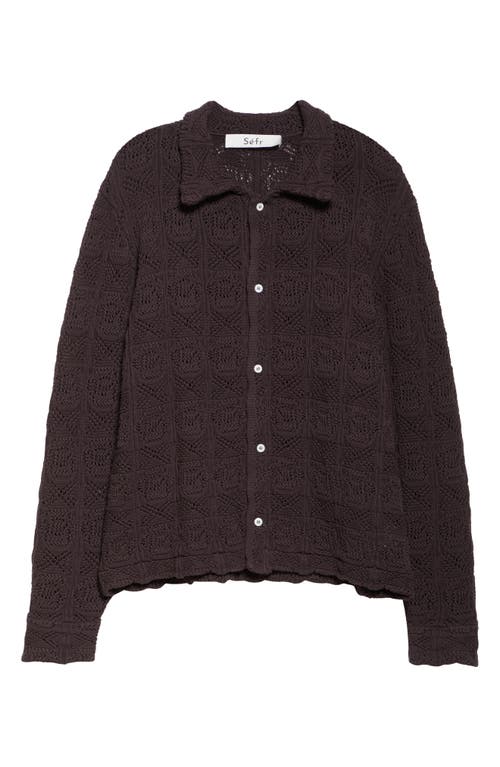 Séfr Myles Brown Knitted Cotton Shirt In Heavy Roast Knit