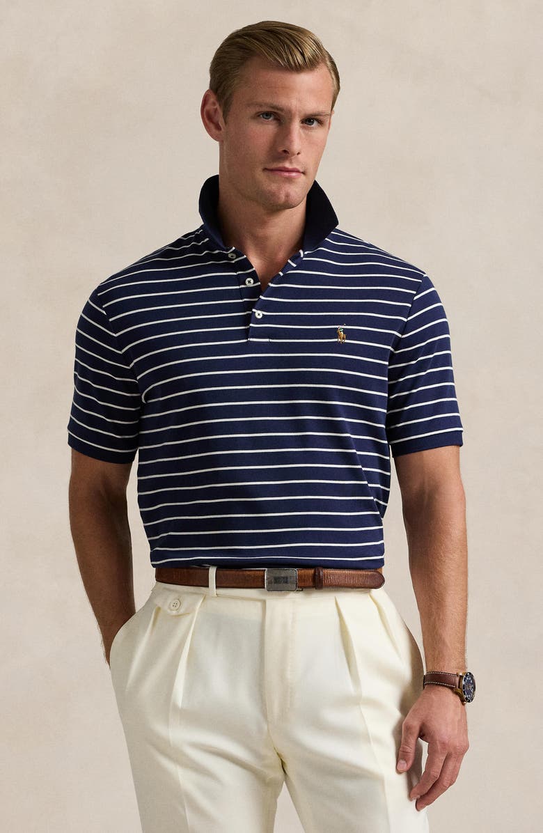 Polo Ralph Lauren Stripe Cotton Interlock Polo, Alternate, color, Refined Navy/ White