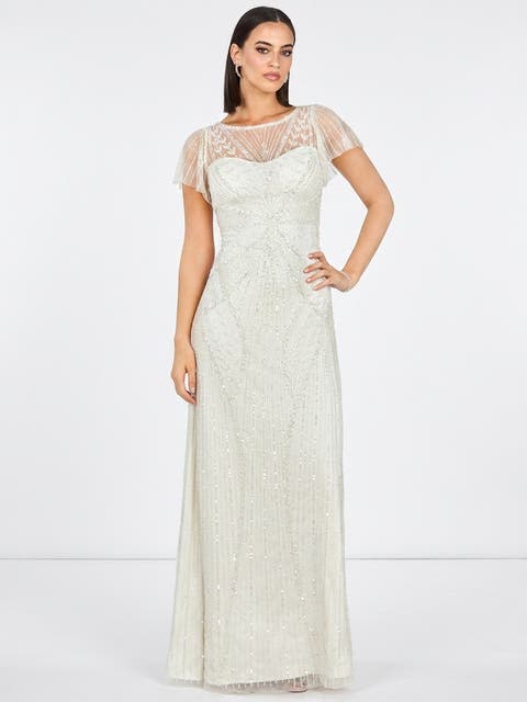 Beaded Faux-Wrap V-Neck Bridal Gown