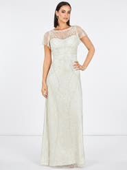 LARA New York Beaded Faux-Wrap V-Neck Bridal Gown
