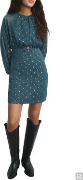 MANGO TEEN Cutout Long Sleeve Clip Dot Chiffon Dress