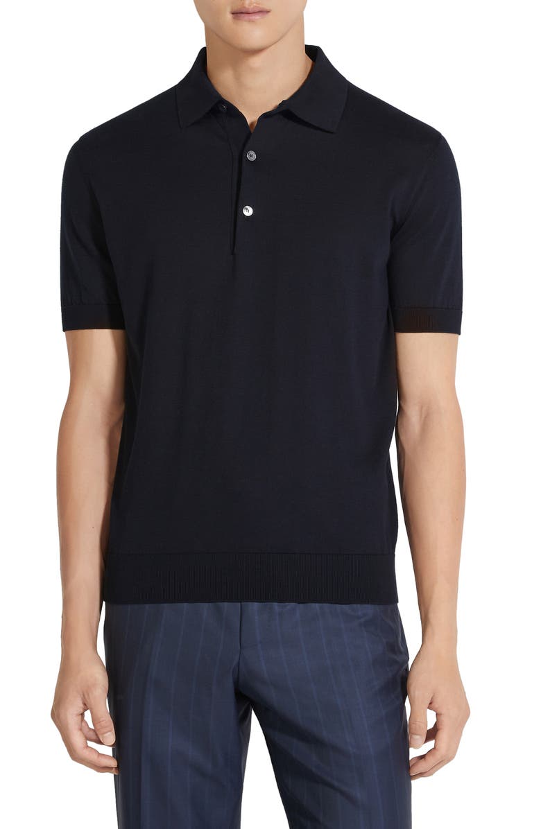 ZEGNA Premium Cotton Polo, Main, color, Navy