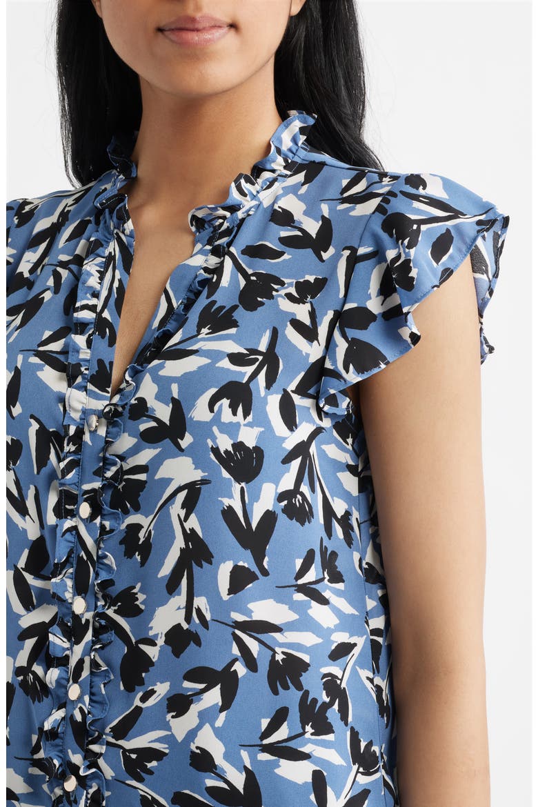 Abstract Floral V-Neck Button-Up Knit Top, Alternate, color, BLUE JAY MULTI