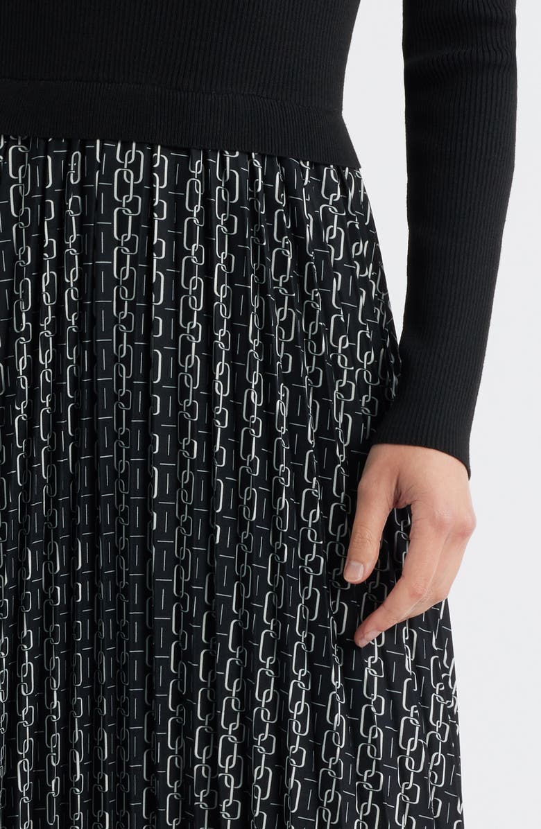 ZOE AND CLAIRE Pleated Long Sleeve Mixed Media Dress, Alternate, color, Black Multi