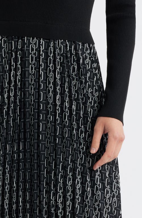 Zoe And Claire Pleated Long Sleeve Mixed Media Dress In Multi