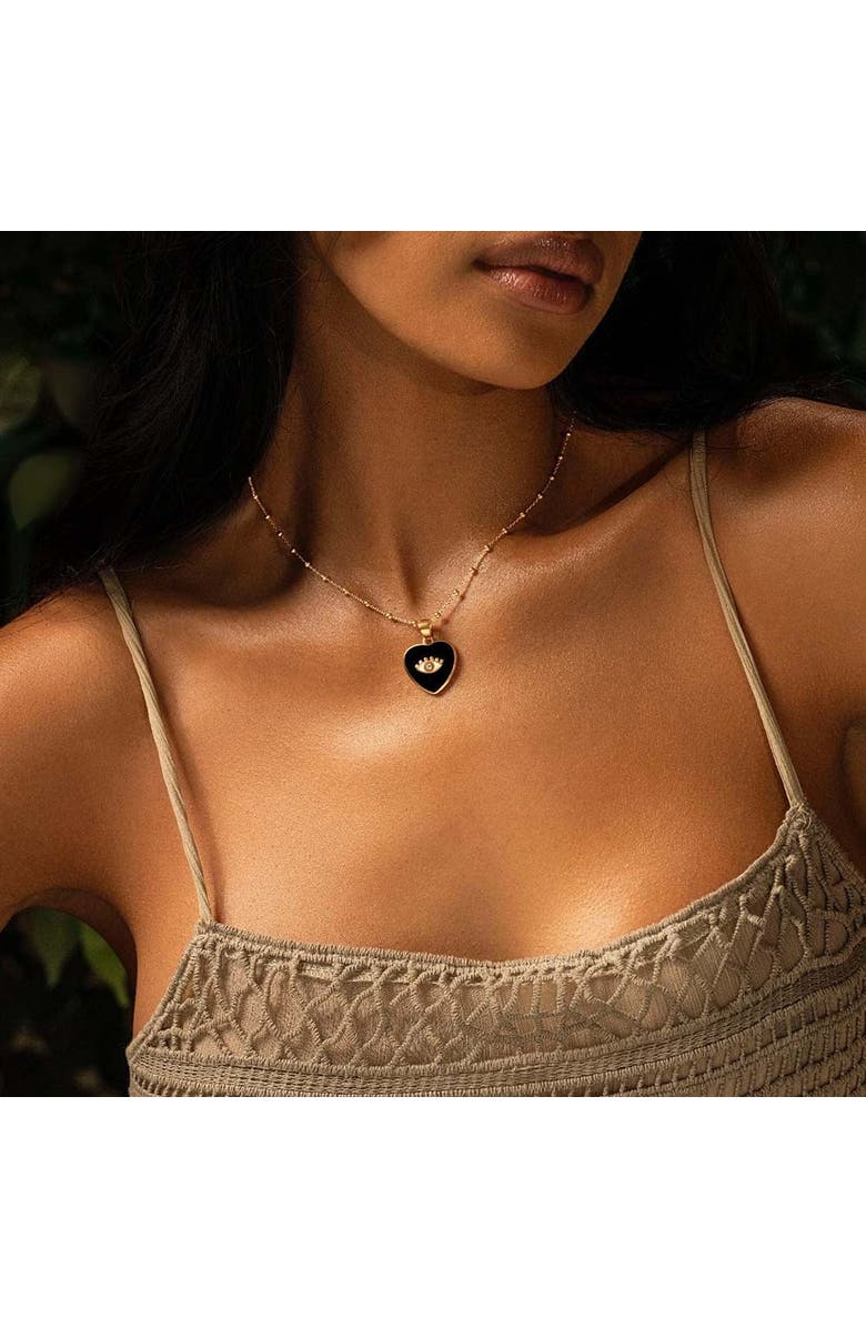 Karma and Luck Grounded in Love - Black Onyx Heart Diamond Evil Eye Necklace, Alternate, color, Gold/Black