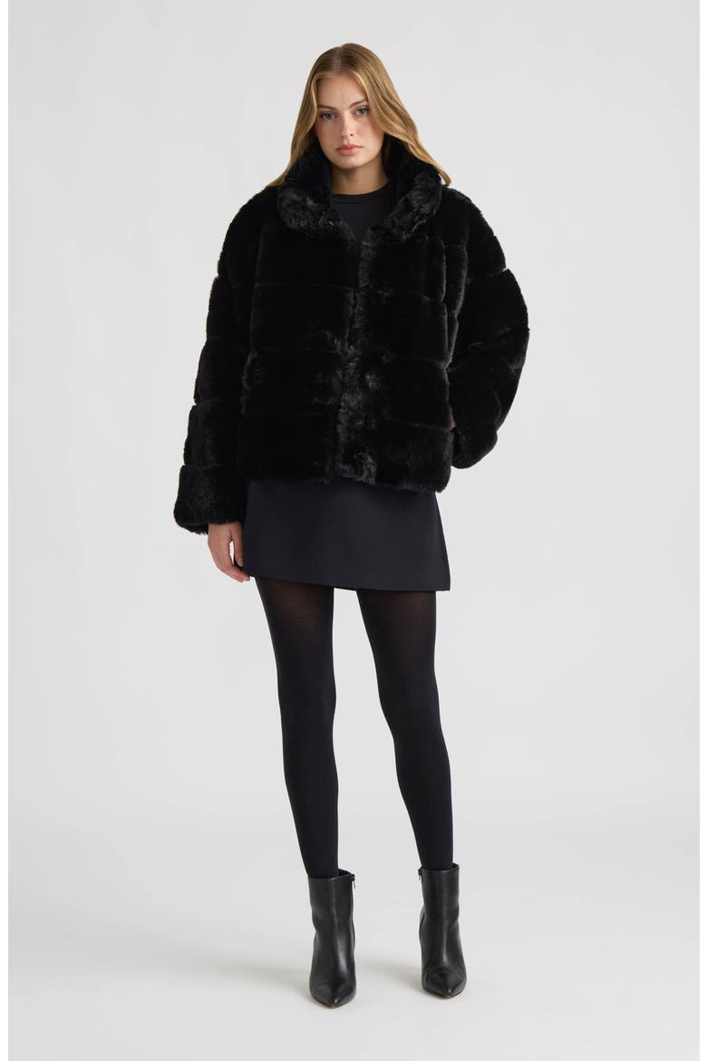 Eva Wide Stripe Faux Fur Jacket, Alternate, color, BLACK
