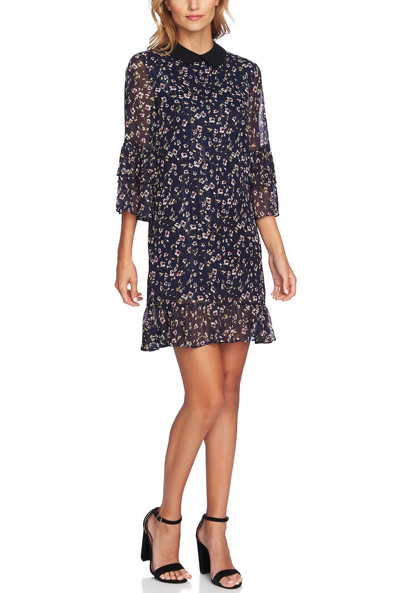 Festive Metallic Stripe Floral Ruffle Dress, Alternate, color, MIDNIGHT BLOOM