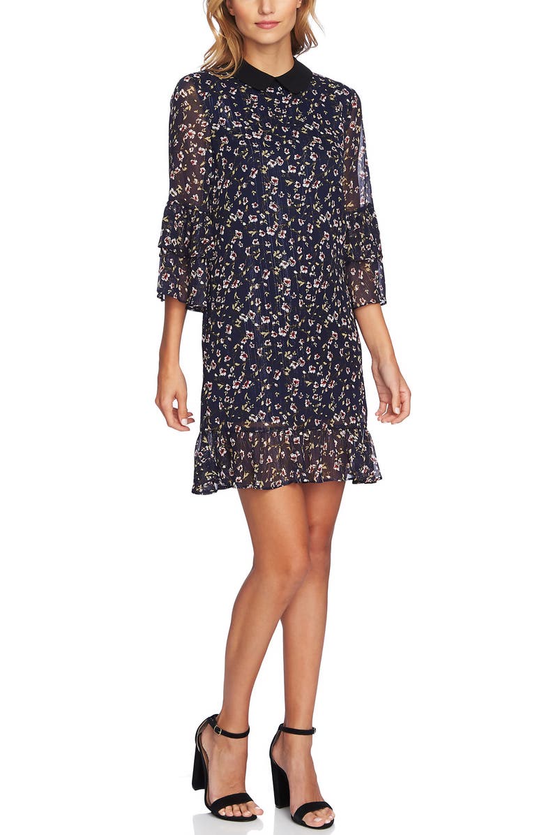 CeCe Festive Metallic Stripe Floral Ruffle Dress, Alternate, color, 