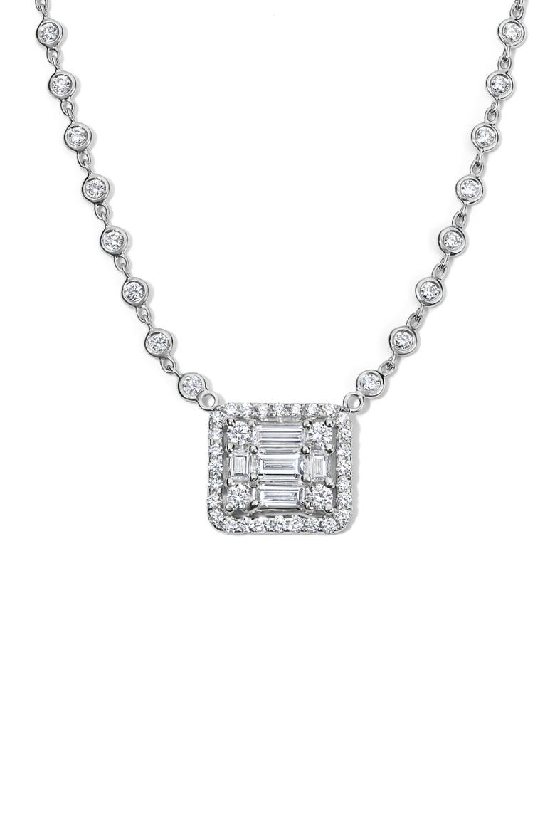 Clarity³ All Diamond Halo Cube 18K White Gold Pendant Necklace, Main, color, 18K WHITE GOLD