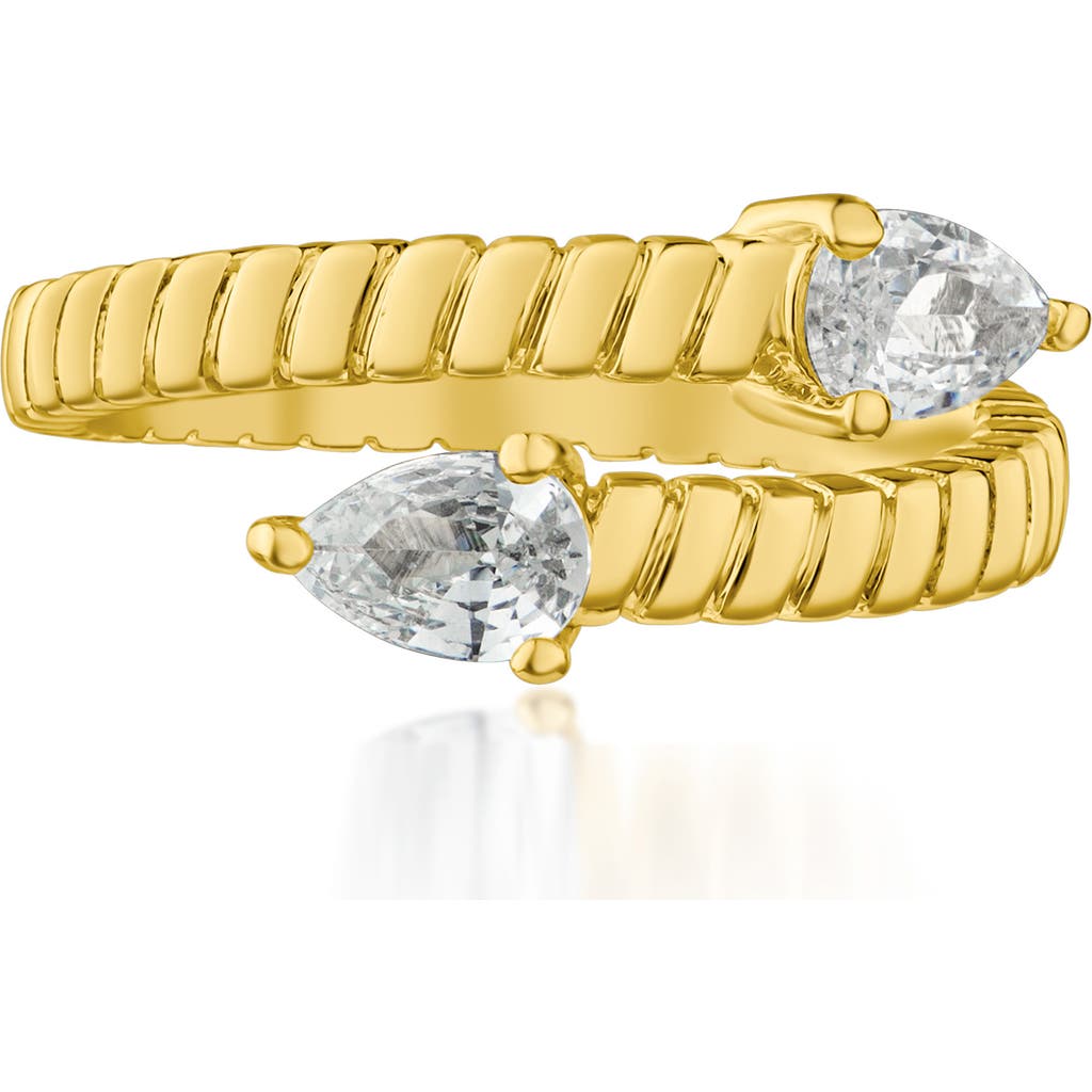 Cz By Kenneth Jay Lane Pear Cubic Zirconia Textured Bypass Ring In Clear Gold