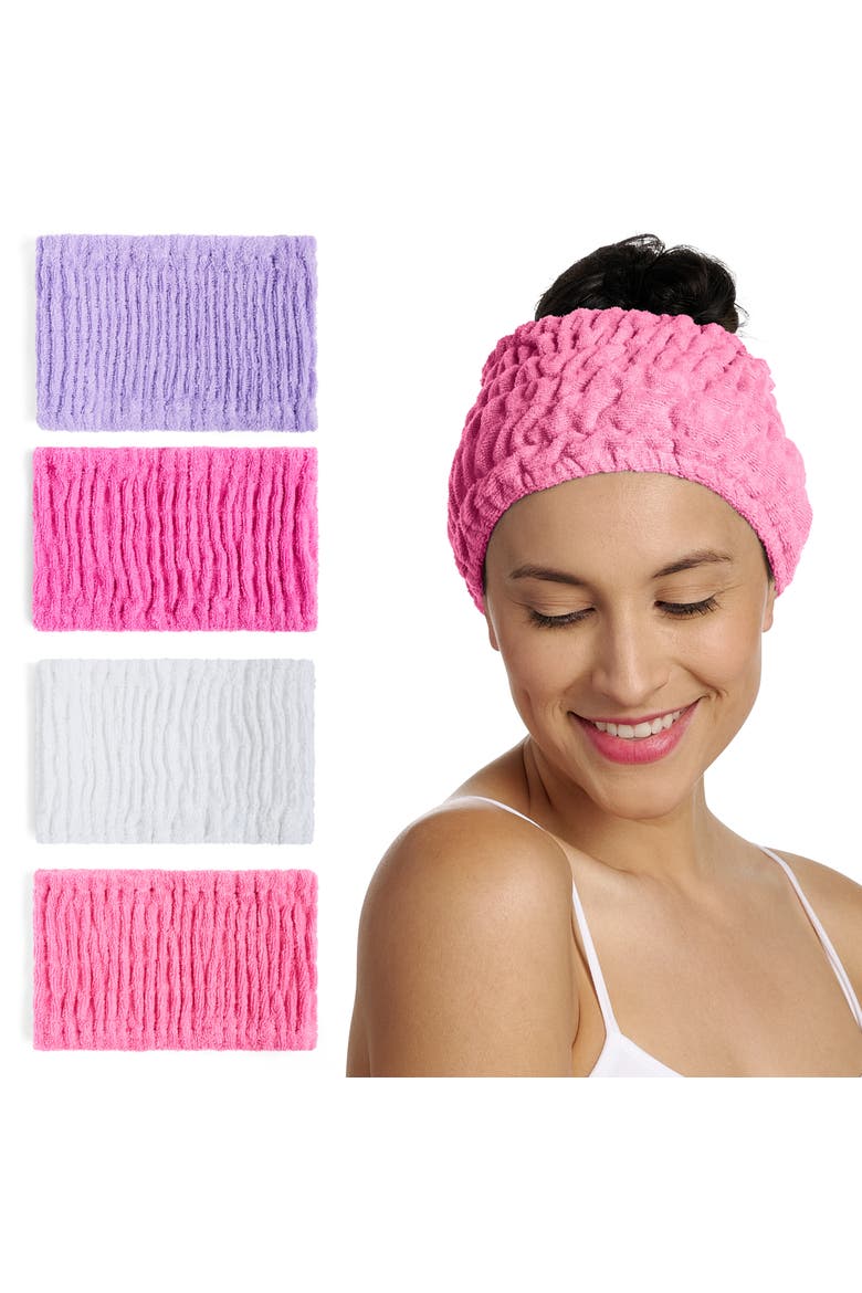 4 Pack Turbie Band, Extra Wide Cotton Headbands, Main, color, Berry Lovely