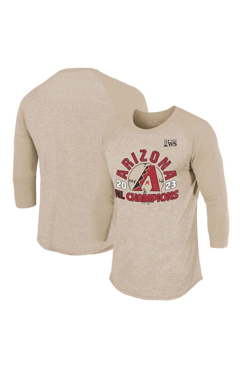 Majestic Threads Men's Majestic Threads Oatmeal Arizona Diamondbacks 2023 National League Champions Power Play Tri-Blend Raglan 3/4 Sleeve T-Shirt, Main, color, 