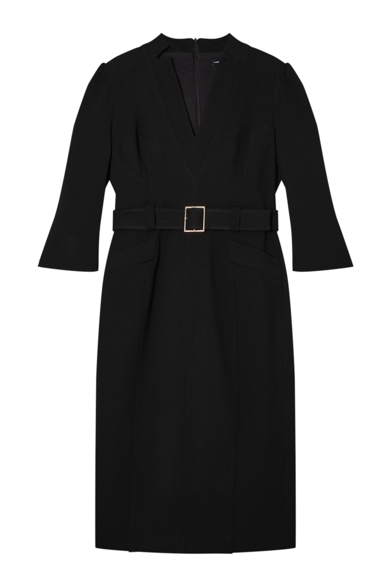 3/4 Sleeve Belted Midi Dress, Alternate, color, Black