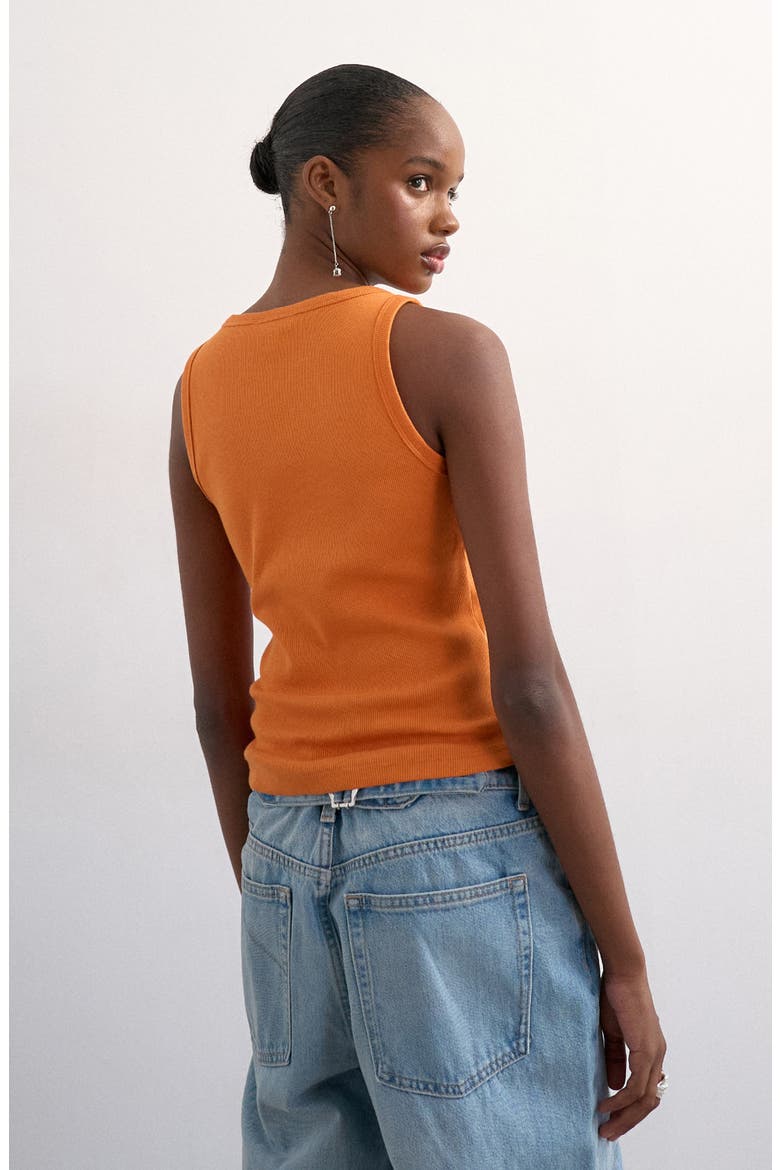 Rib Curved Hem Stretch Cotton Tank, Alternate, color, ORANGE